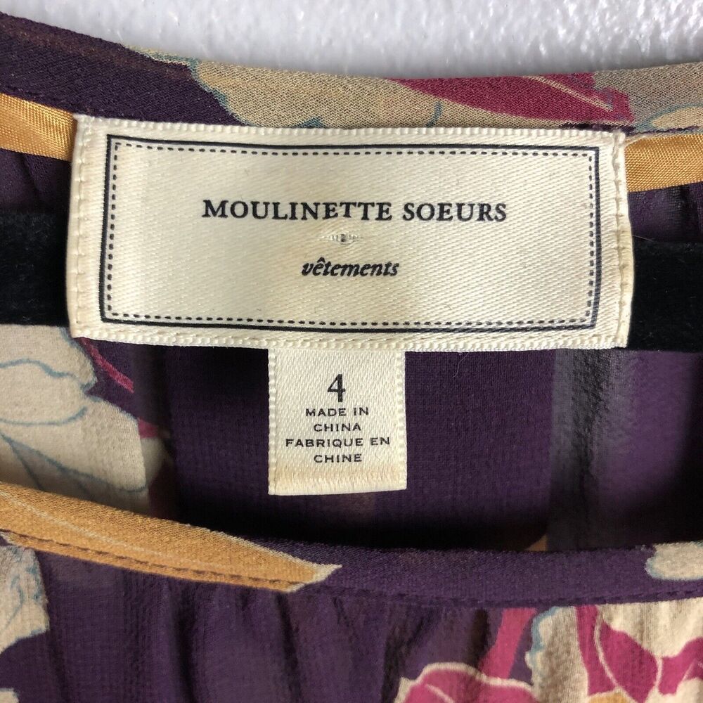 Anthropologie Moulinette Soeurs Blouse Womens 4 Sheer Floral Silk 3/4 Sleeve - Picture 10 of 15